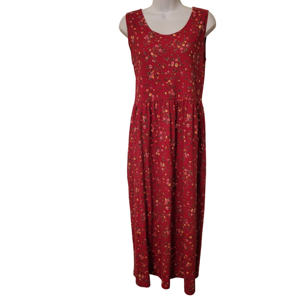 Erika Studio S Red Floral Sleeveless Maxi Dress Pockets Jumper Cottagecore Prair
